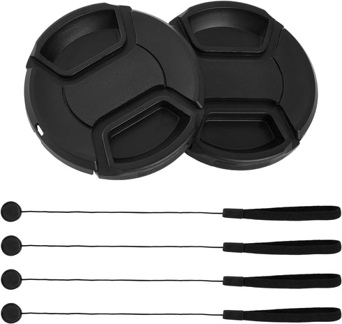 2 Pack 55mm Snap-On Center-Pinch Lens Cap, Extra Strong Springs, Camera Lens Cover, Made from 100% Recycled Plastic - Compatible with Nikon, Canon...