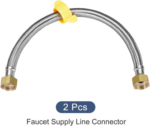 Faucet Supply Hose Connector (400mm/16") 2Pcs, 304 Stainless Steel G1/2 Female to G1/2 Female Water Supply Hose Brass Nut - for Kitchen Bathroom...
