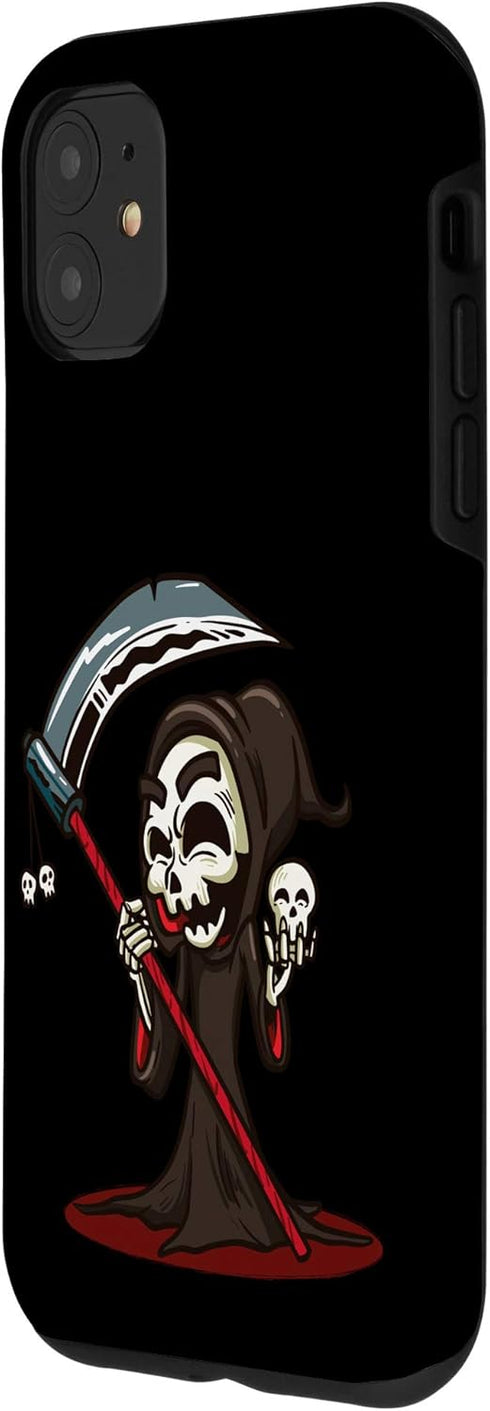 iPhone 11 Cute grim reaper holding a scythe and skull gift Case...