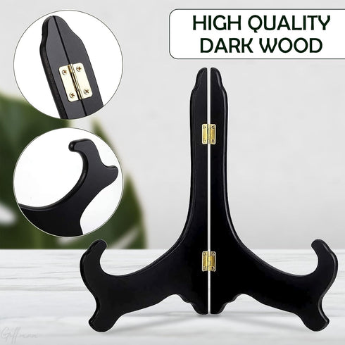 Guffman 12 Inch Wooden Display Stand - Black Wood Plate Stand Frame - Decorative Plate Holders Stands for Display Pictures, Cookbooks, Home, Birth...