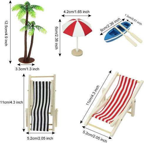 Dollhouse Decoration 20 Pcs Beach Style Miniature Ornament Kits Set 1:12 Foldable Dollhouse Beach Chair Umbrella Seaside Beach Accessories Statues...