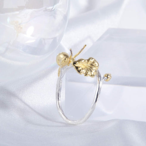 Helen de Lete Little Snail On Flower Vine 925 Sterling Silver Open Ring...