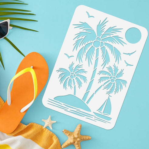 FINGERINSPIRE Palm Trees Stencil 11.7x8.3" Island Sailboat Painting Stencil Summer Sun Geese Pattern Drawing Stencil Reusable Tropical Ocean Beach...