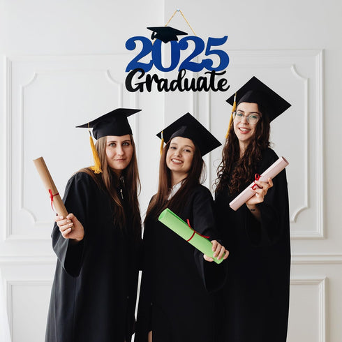 2025 Graduation Party Decorations Wooden Sign Blue Class of 2025 Photo Booth Props 2025 Graduation Picture Props for 2025 Graduation Party Supplie...