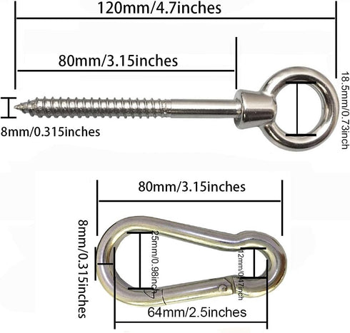 Hammock Hanging Kit, 2 Pack Hammock Chair Hook eye Hooks Heavy Duty Hooks Stainless Steel Hammock Hook Carabiner Set Swing Hardware for Hanging Yo...