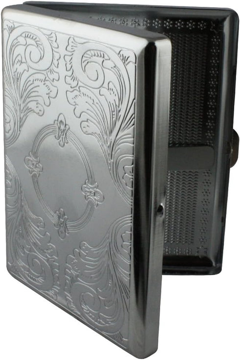 Etched Cigarette Case Victorian Style Metal Holder for Regular, King and 100's Size (Etched Silver) RFID...