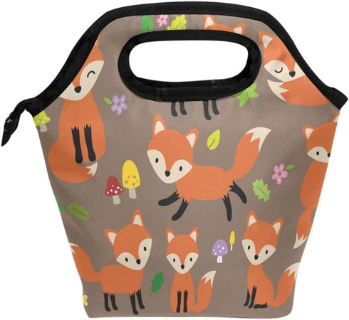 Lunch Tote Bag Cute Fox Neoprene Insulated Cooler Warmer, Portable Funny Lunchbox Handbag for Men Women Adult Kids Boys Girls...