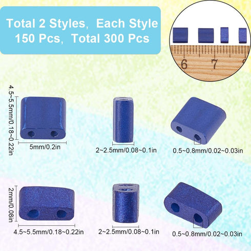 SUNNYCLUE 1 Box 300Pcs 2 Sizes Square Seed Beads Blue Tila Beads Bulk Half Cut 5mm Two Hole 1/2 Tila Bead Japanese Glass Mini Flat Rectangle Space...