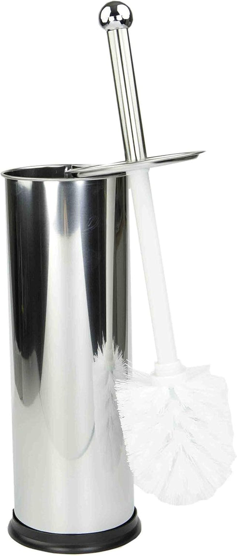 Home Basics Polished Stainless Steel Toilet Brush with Holder and Canister Stand...
