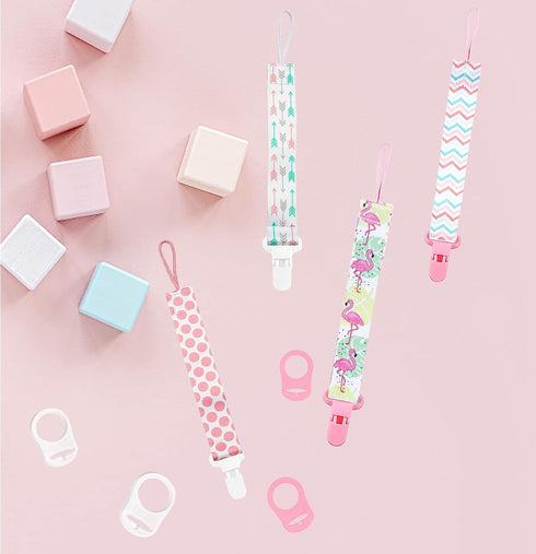 4 Pcs Baby Dummy Strap Clip, Pacifier Clip Dummy Holder Straps with 4 Silicone Adapter, Soother Chains Clips Fit All, Soothers, Teething Toys, Bab...