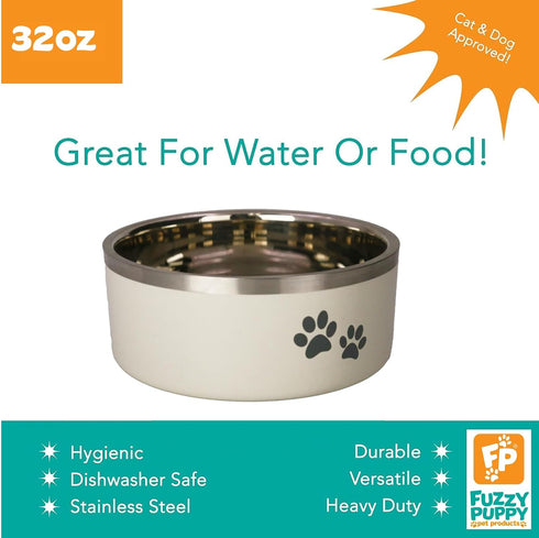 Stainless Steel Double-Wall Insulated Non-Slip for Dog, Cat, Pet Food and Water Bowl | Buttermilk 32 oz. (PN: DWB-BM-32)...