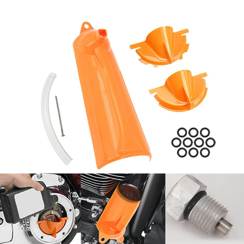 Primary Case Oil Fill Funnel Drip Free Oil Filter Funnel 10 Pack Oil Drain Plug O-Rings Set Fit for Harley Orange...