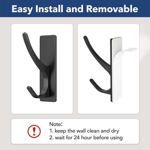 Self Adhesive Coat Hooks for Hanging, Heavy Duty Stainless Double Wall Hook for Towel, Backpack, Hat, Sturdy Metal Hanger for Bathroom, Bedroom, D...