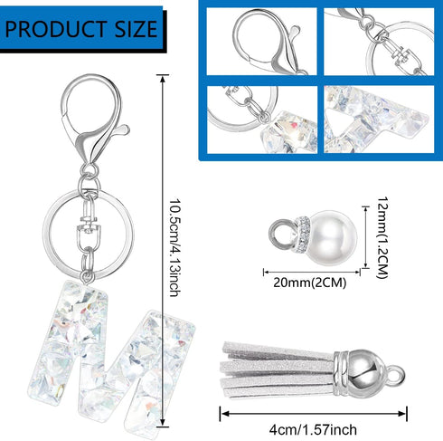 Women's Rhinestone Alphabet Letter Keychain Tassel, Simulated Pearls and Initial with Key Ring Bag Charm for Handbags...