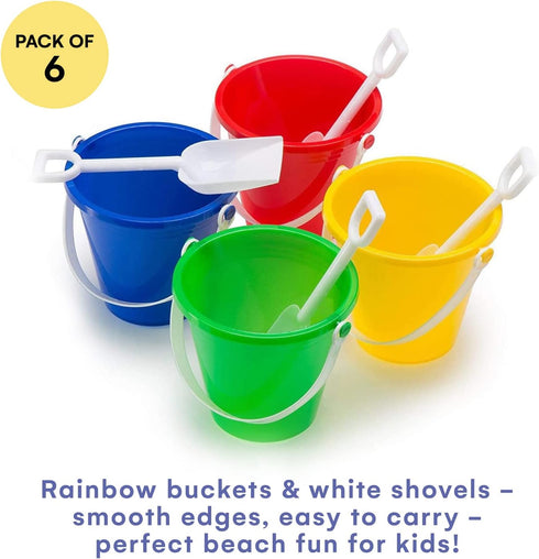 Top Race 6 Pack of 5 Beach Pails Sand Buckets and Shovels Toy | Pool and Swim Toys for Kids | Toddler Sandcastle Molds | Kids Sandbox Accesory Set...