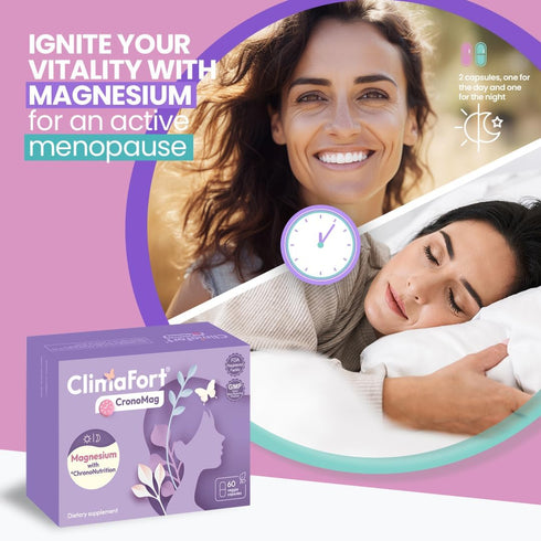 ClimaFort® CronoMag | Magnesium for Women in Menopause | 5 Salts Bisglycinate + Glycerophosphate | B12 | Energy Supplement | 1 Month Supply...