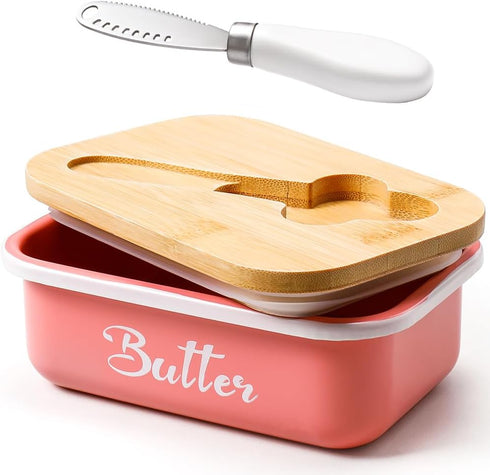 Butter Dish, Butter Dish with Lid for Countertop,Metal Butter Keeper with Stainless Steel Multipurpose Butter Knife, Large Butter Container with q...