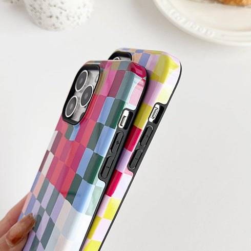 Compatible with iPhone 12 / iPhone 12 Pro Case,Cute Colorful Checkered Case with Shockproof Slim Soft TPU and Hard PC Protective Cases for Women/M...