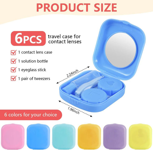 6 Pack Colorful Contact Lens Case Travel Kit Contact Box Holder Soak Storage Container with Mirror Bottle Tweezers Stick Remover Tool...