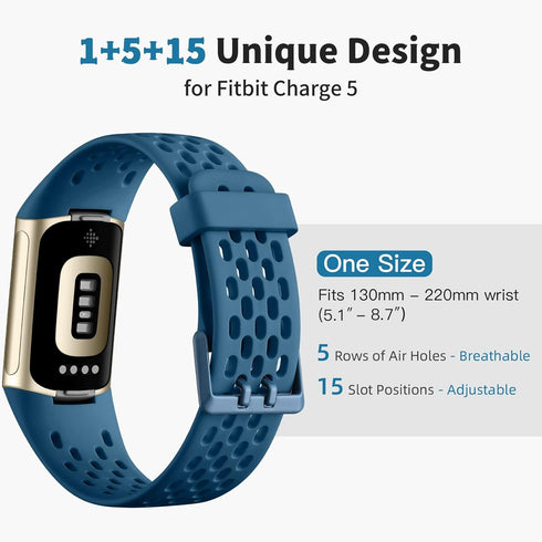 Getino Sport Bands Compatible with Fitbit Charge 5/ Charge 6 for Women Men, Soft Breathable Waterproof Strap Adjustable Replacement Accessories fo...