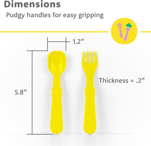 Re-Play Toddler Forks and Spoons Set - 4x4 Utensils Set for Kids - Dishwasher and Microwave Safe - Made in USA - Set of 8-5.8" x 1.2" x 0.2" - Aqu...