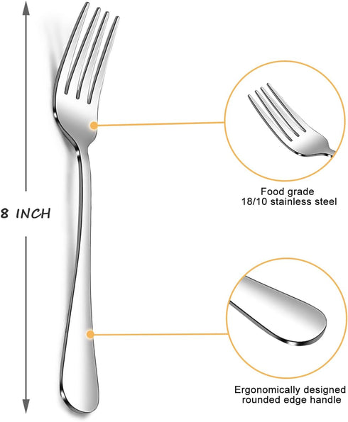 SANTUO Stainless Steel Dinner Forks Set - 12PCS Salad Forks Silverware with Round Handle, Mirror Finish & Dishwasher Safe, Use for Home, Kitchen o...