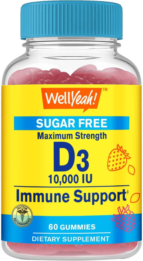 Sugar Free Vitamin D3 10000 IU (250mcg) Extra Strength Gummies - Immune Booster, Bone and Teeth Support - Non GMO, Gluten Free, Nut Free, Vegetari...