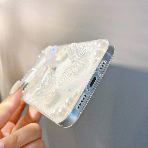 Fycyko Compatible with iPhone 7/8/SE 3D Butterfly Floral Clear with Design Aesthetic Women Teen Girls Glitter Pretty Crystal Sparkle Sparkly Cute ...