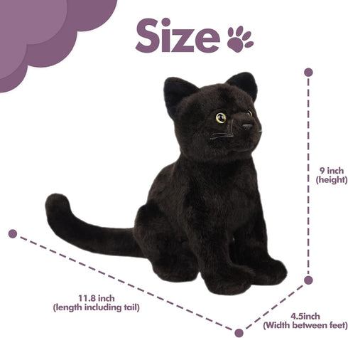 Black Cat Plush, Realistic Black Cat Stuffed Animal Pillow, Cute Plush Toy Gifts for Birthday/Halloween/Christmas, 9 inch...