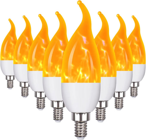 E12 Flame Bulbs 8 Packs, 3 Mode LED Candelabra Flame Light Bulb 2.0 Watt Warm White Chandelier Flame Bulbs,1800k Candle Light Bulbs, Flame Tip for...