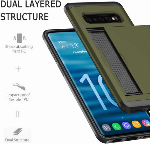 Galaxy S10E Case, Ultra-Thin Shockproof Hard Back Silicone Dual Layer Protective Credit Card Holder ID Cards Slot Scratchproof Cover Case Compatib...