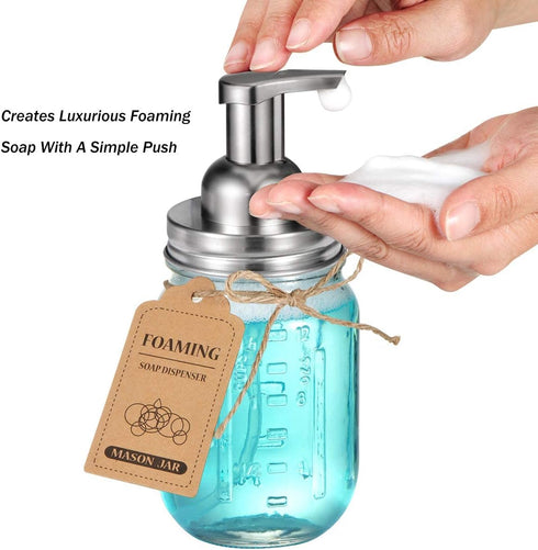 Amolliar Mason Jar Foaming Soap Dispenser Pump Lids, Rustproof Stainless Steel Lid Plastic Pump for Regular Mouth Mason Jar, Kitchen Bathroom Farm...