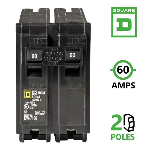 Plug In Circuit Breaker, HOM, Number of Poles 2, 60 Amps, 120/240VAC, Standard...