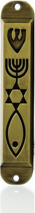 Brass Messianic Mezuzah Case with Scroll for Door Menorah Messianic Seal 10 cm / 4 Inch...