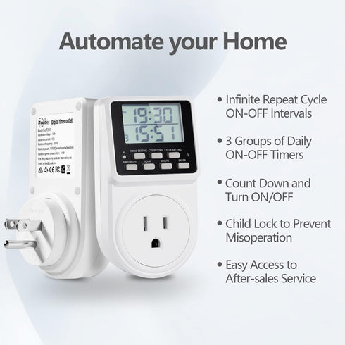 Digital Infinite Repeat Cycle Intermittent Timer Plug for Electrical Outlet, 24 Hour Programmable Indoor Timed Power Switch with Countdown Delay O...
