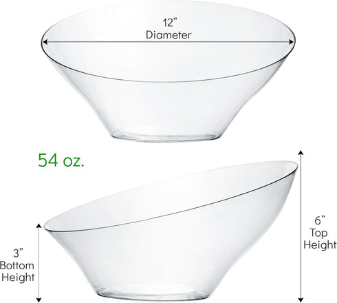 PLASTICPRO Disposable Angled Plastic Bowls Round Large Serving Bowl, Elegant for Party's, Snack, or Salad Bowl, Clear Pack of 4...