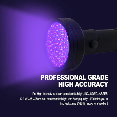 AC UV Oil Dye Leak Detection Kit Includes Pro 68 LED Flashlight with UV Protective Glasses, Auto Air Conditioner Leak Detector Tool Flashlight Car...