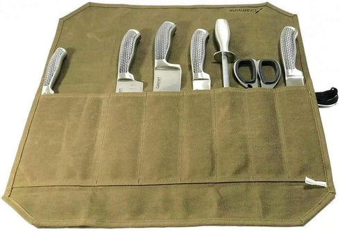 Professional Chef's Knife Roll, Waxed Canvas Knife Organiser, Culinary Bag Wrap, Travel Tool Roll Pouch Storage...