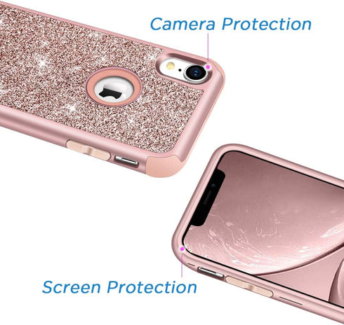 Hython Compatible with iPhone XR Case, Heavy Duty Full-Body Defender Protective Bling Glitter Sparkle Hard Shell Armor Hybrid Shockproof Silicone ...