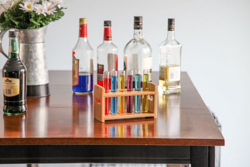 Lily's Home Bamboo Test Tube Vial Shot Glasses Holder Rack, Great as Pen Stand, Made from Bamboo with Built-In Handle, Rack Only, Glass Tubes NOT ...