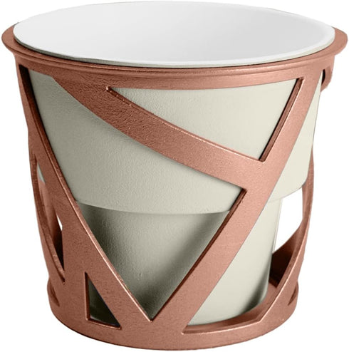The HC Companies 6 inch Indoor Plant Pot with Stand – Small Curio Planter in Cottage Stone with a Geometric Stand in a Copper Finish...