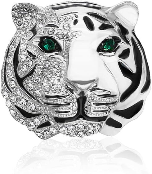 Rhinestone Tiger Head Brooch Pins.Gold Silver Animal Lapel Pin,Charm Lion Coat Collar Brooch for Men Suit Pin...