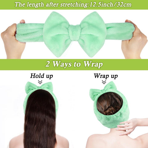 Shintop Makeup Headband, Soft Face Wash Headband with Cute Bow Elastic Spa Headband for Skincare Facial Mask Showers?Light Green?...