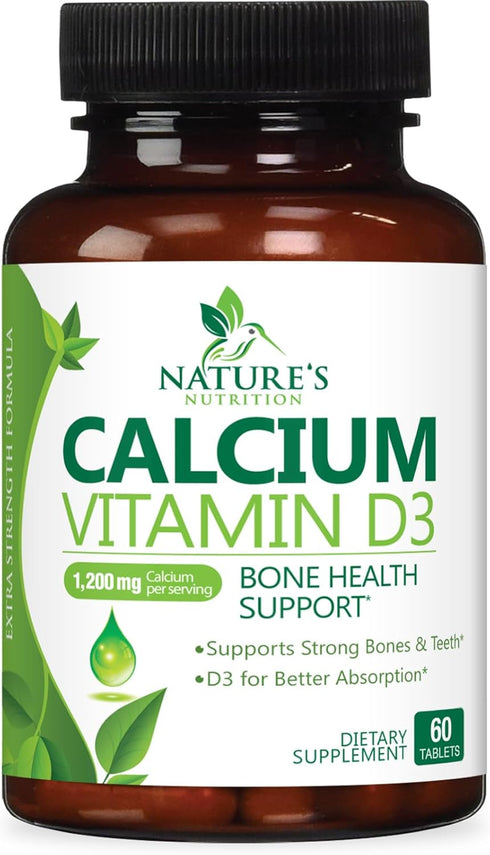 Calcium 1200 mg Plus Vitamin D3, Bone Health & Immune Support - Nature's Calcium Supplement with Extra Strength Vitamin D for Extra Strength Carbo...