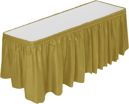 DecorRack Table Skirt, 29 in x 14 ft -BPA Free- Plastic Tableskirt, Disposable, Reusable, Rectangular Tablecloth Skirt, Gold (1 Pack)...