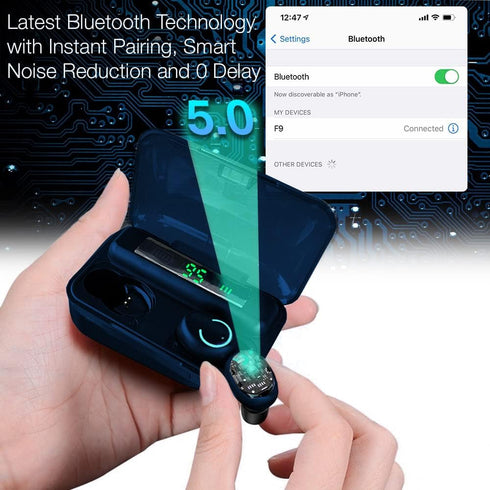 Acuvar Fully Wireless Bluetooth 5.0 Rechargeable IPX7 Waterproof Earbud Headphones with Microphone 100+ Hrs Playtime Case, Powerful Surround Stere...