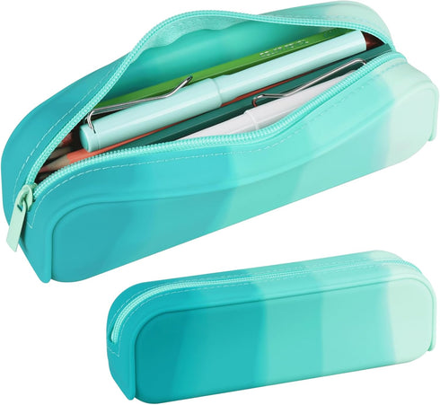 Pencil Holder Case, Gradient Color Silicone Waterproof Pencil Pouch, Portable Silicone Pencil Bag Aesthetic Zipper Pencil Pouch for School Supplie...