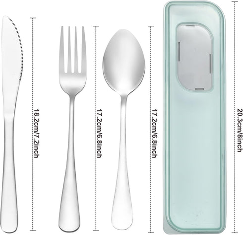Travel Utensils with Case 4pcs Stainless Steel Knives Spoons and Forks Set Reusable Cutlery Set for Camping Picnic Hiking Office (Light green)...