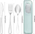 Travel Utensils with Case 4pcs Stainless Steel Knives Spoons and Forks Set Reusable Cutlery Set for Camping Picnic Hiking Office (Light green)...