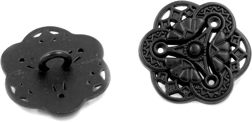 Bezelry 12 Pieces Gothic Flower Art Metal Shank Buttons 18mm (11/16 inch) (Matte Black)...